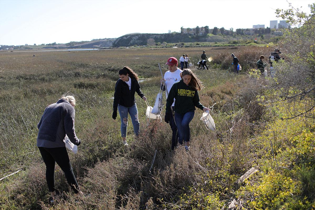 Students picking up trash